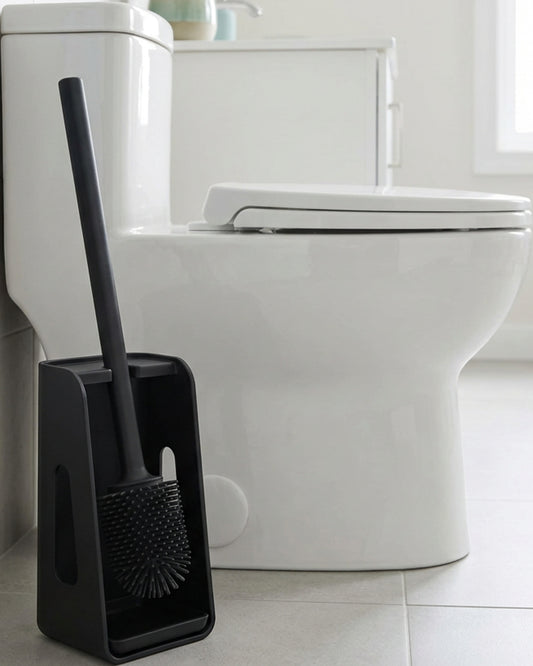 Lyvr Angled Silicone Toilet Brush with Drip Tray Holder Black - Lifestyle view