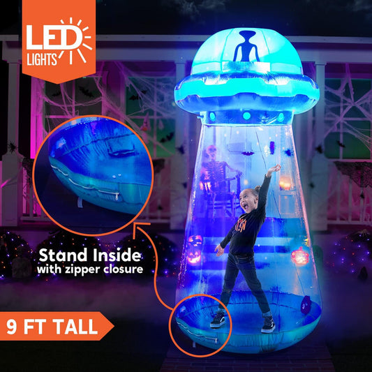 9ft Tall Halloween Inflatable UFO Yard Decoration