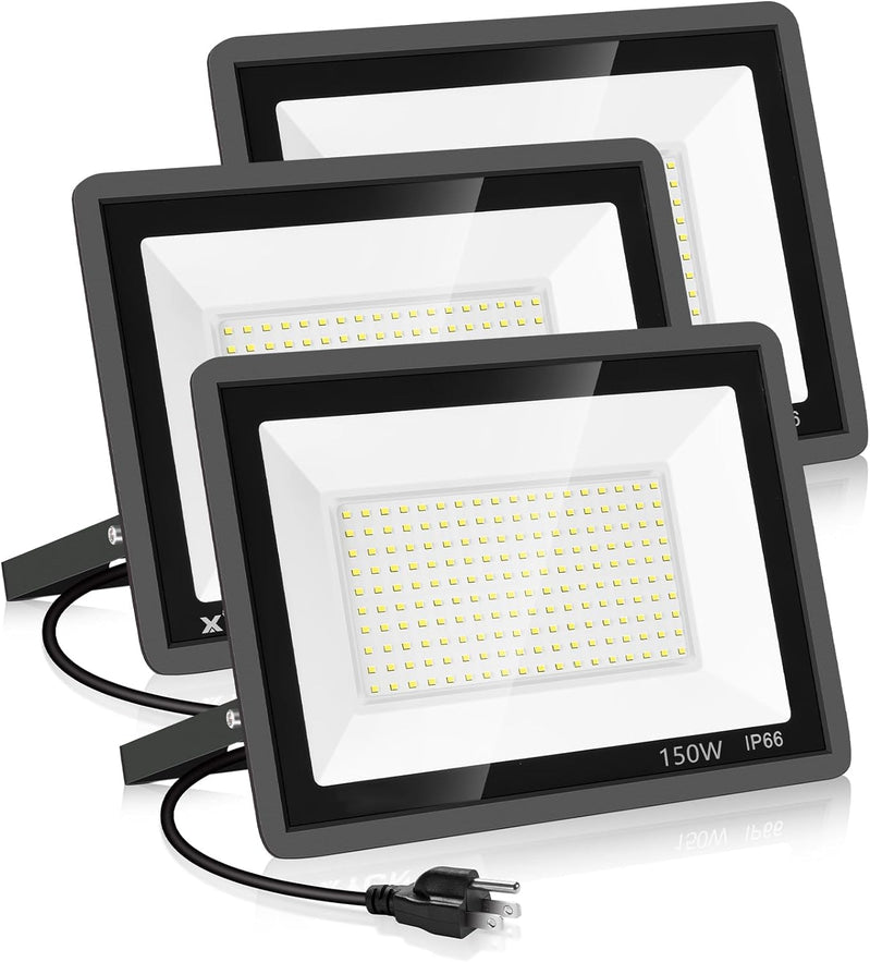 3 Pack 200W LED Flood Light,Super Bright Exterior Security Lights With Plug,IP66 Waterproof Outdoor Flood Light, 22800lm 5000K Daylight White Floodlight for Yard, Garden,Basketball Court, Arena