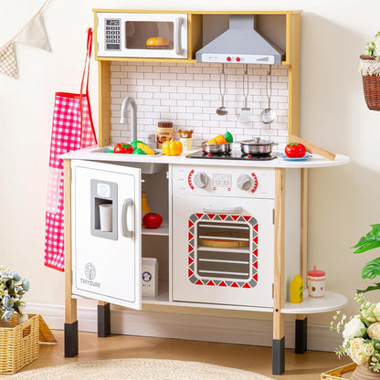 Play Kitchen for Kids - Toy Kitchen Set for Toddlers with Realistic Lights and Sounds, Kids Kitchen Playset with Abundant Toy Food Set