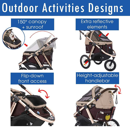 Jogging Sports Stroller with Comfort Rubber Wheels/Zipper-Less Entry/1-Hand Quick Fold/Aluminum Frame for Small/Medium Dogs, Cats and Pets (Green Camo)