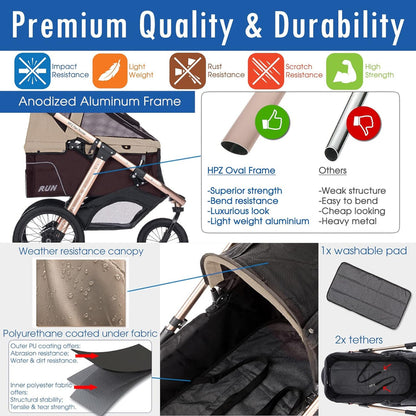 Jogging Sports Stroller with Comfort Rubber Wheels/Zipper-Less Entry/1-Hand Quick Fold/Aluminum Frame for Small/Medium Dogs, Cats and Pets (Green Camo)