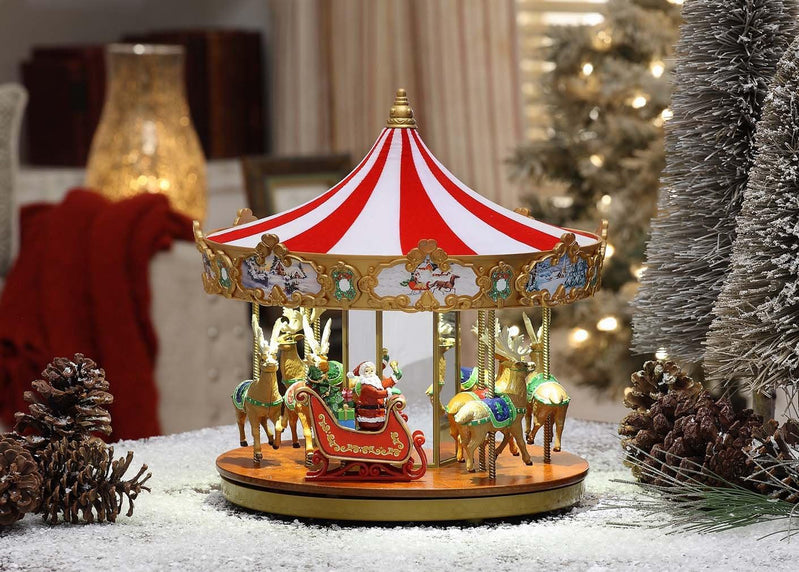 World's Fair Ferris Wheel Musical Animation Indoor Christmas Decor, 15", Gold & Very Merry Carousel Musical Animation Indoor Christmas Decor, 12", Red