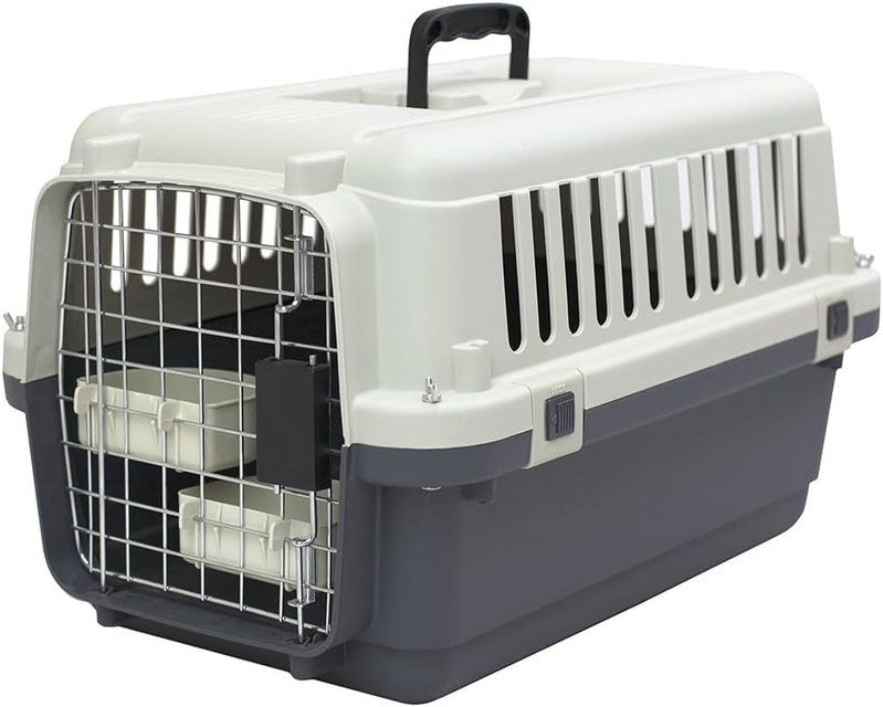 SportPet Designs Plastic Kennels Rolling Plastic Airline Approved Wire Door Travel Dog Crate, XXX-Large, Gray