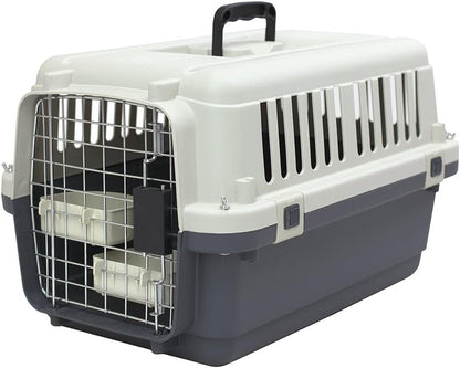 SportPet Designs Plastic Kennels Rolling Plastic Airline Approved Wire Door Travel Dog Crate, XXX-Large, Gray