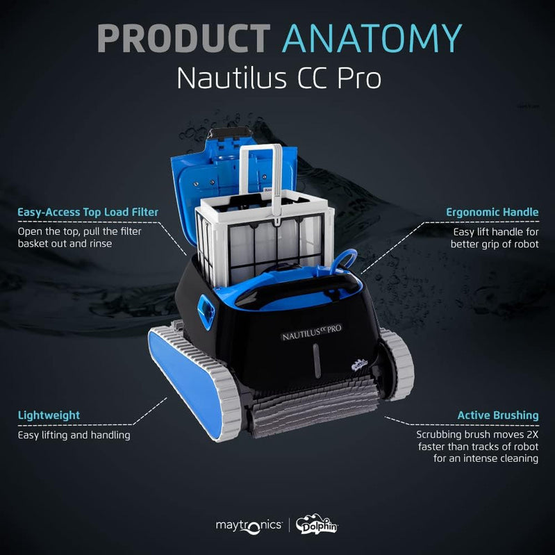 Dolphin Nautilus CC Robotic Pool Vacuum Cleaner All Pools up to 33 FT - Wall Climbing Scrubber Brush