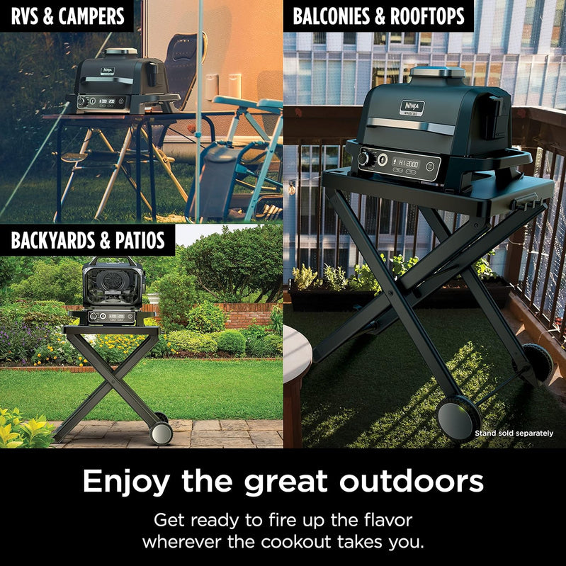 7-in-1 Grill & Smoker with Thermometer, Air Fryer, BBQ, Bake, Roast, Broil - Portable Electric Outdoor Grill, Grey
