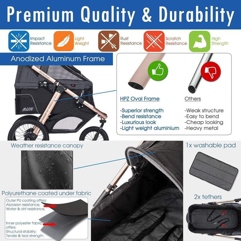 Jogging Sports Stroller with Comfort Rubber Wheels/Zipper-Less Entry/1-Hand Quick Fold/Aluminum Frame for Small/Medium Dogs, Cats and Pets (Green Camo)
