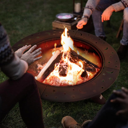 SUNCREAT 42” Patio Fire Pit Wood Burning with Mesh Spark Screen, Bonfire Outdoor firepit with Fireplace Poker, Black