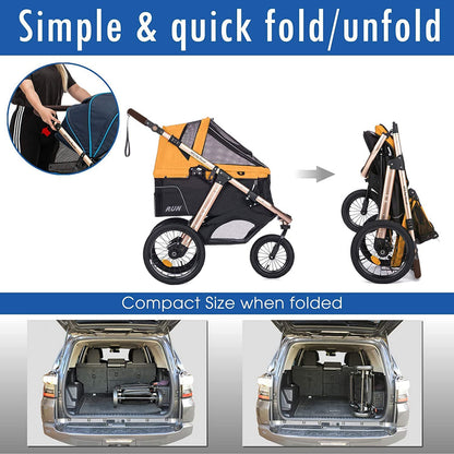 Jogging Sports Stroller with Comfort Rubber Wheels/Zipper-Less Entry/1-Hand Quick Fold/Aluminum Frame for Small/Medium Dogs, Cats and Pets (Green Camo)