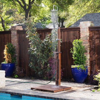 94.5" H Stainless Steel Freestanding Outdoor Shower and Duckboard