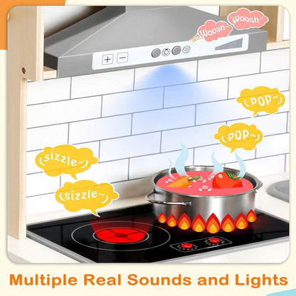Children's small land play kitchen, wooden children's play kitchen toy set