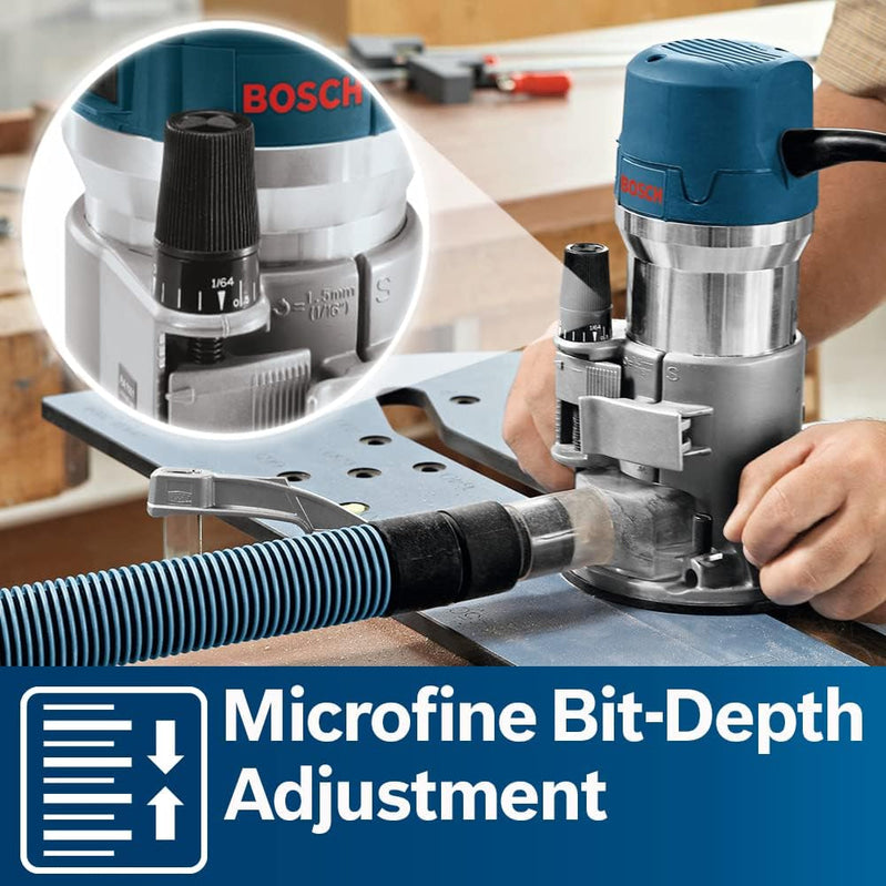 BOSCH 1617EVSPK Wood 12 Amp Router Tool Combo Kit - 2.25 Horsepower Plunge Router & Fixed Base with a Variable Speed