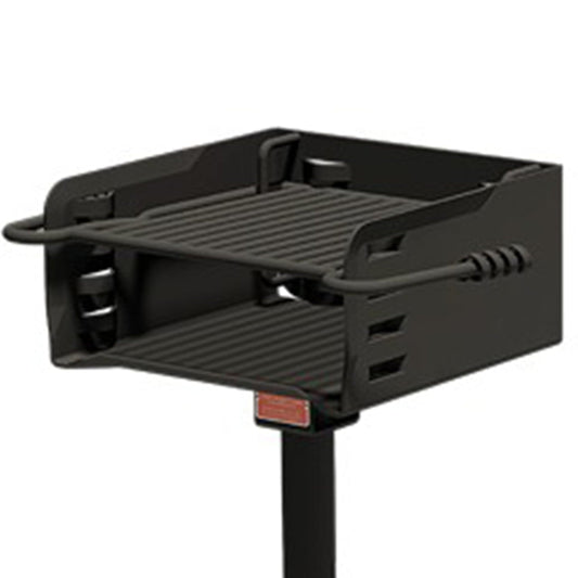 Pilot Rock Park Style Steel Outdoor BBQ Charcoal Grill and Post, Black