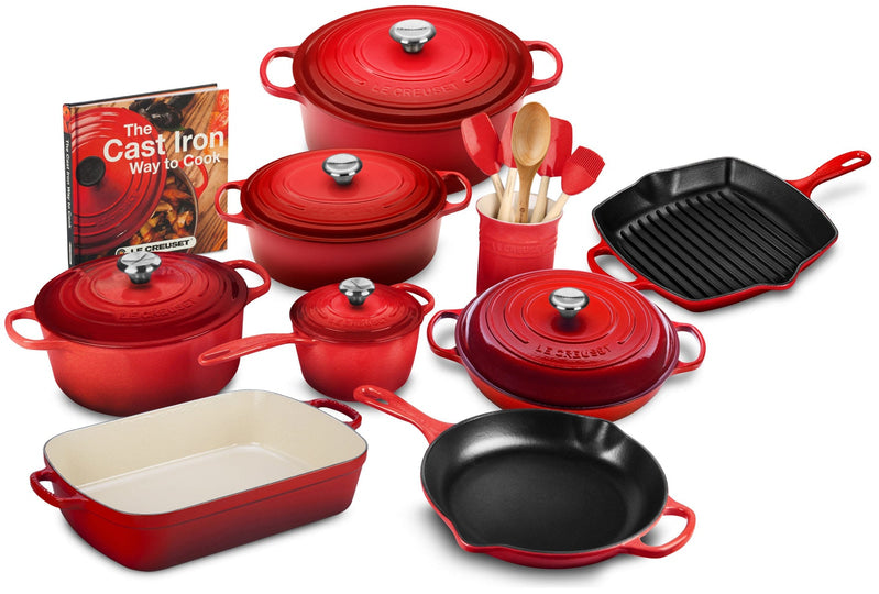 20-piece Signature Cast Iron Cookware Set,10.25′′ Skillet,1.75-quart Saucepan with Lid