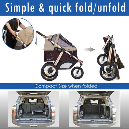 Jogging Sports Stroller with Comfort Rubber Wheels/Zipper-Less Entry/1-Hand Quick Fold/Aluminum Frame for Small/Medium Dogs, Cats and Pets (Green Camo)