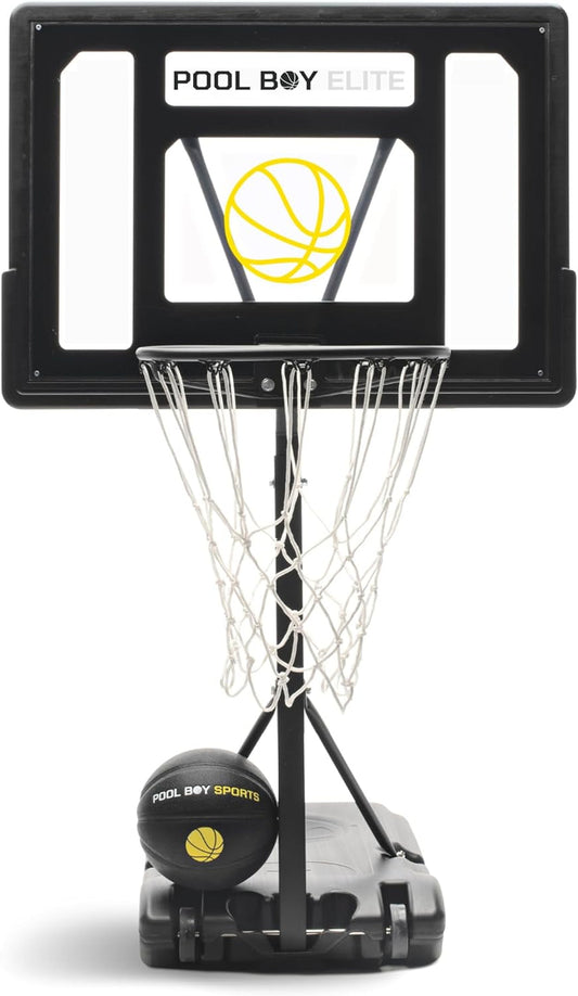 All-In-One Pool Basketball Hoop - Includes Composite Basketball, Air Pump, & Tools - Matte Black Heavy Duty Set - Adjustable Poolside Basketball Goal - Made for Kids, Teens, & Adults