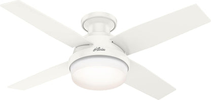 Hunter Fan Company Dempsey Low Profile Indoor / Outdoor Ceiling Fan with LED Light and Remote Control, 44", Matte Nickel