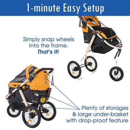 Jogging Sports Stroller with Comfort Rubber Wheels/Zipper-Less Entry/1-Hand Quick Fold/Aluminum Frame for Small/Medium Dogs, Cats and Pets (Green Camo)