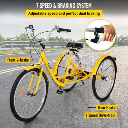 Adult Tricycle 26 7 Speed 3 Wheel Trike Bicycle Bike Cruise w Basket Shooping