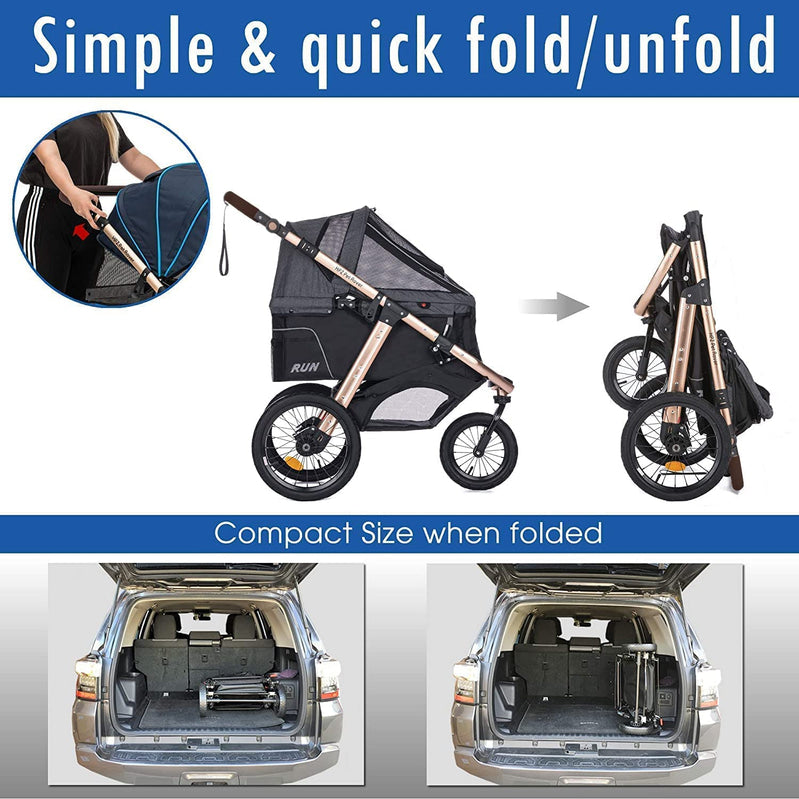 Jogging Sports Stroller with Comfort Rubber Wheels/Zipper-Less Entry/1-Hand Quick Fold/Aluminum Frame for Small/Medium Dogs, Cats and Pets (Green Camo)
