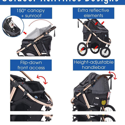 Jogging Sports Stroller with Comfort Rubber Wheels/Zipper-Less Entry/1-Hand Quick Fold/Aluminum Frame for Small/Medium Dogs, Cats and Pets (Green Camo)