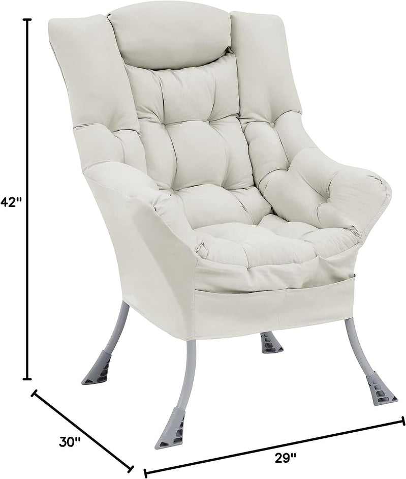 Living and More High Back Sofa Chair, Modern Fabric Lazy Chair, Accent Contemporary Lounge Chair, Cool Grey