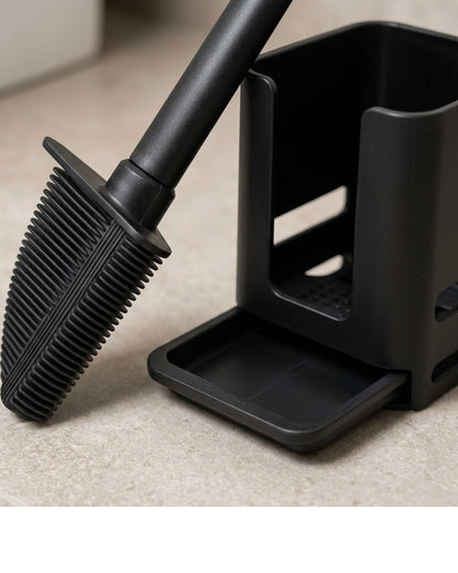 Lyvr Angled Silicone Toilet Brush with Drip Tray Holder Black - Detail view