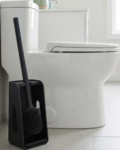 Lyvr Angled Silicone Toilet Brush with Drip Tray Holder Black - Lifestyle view