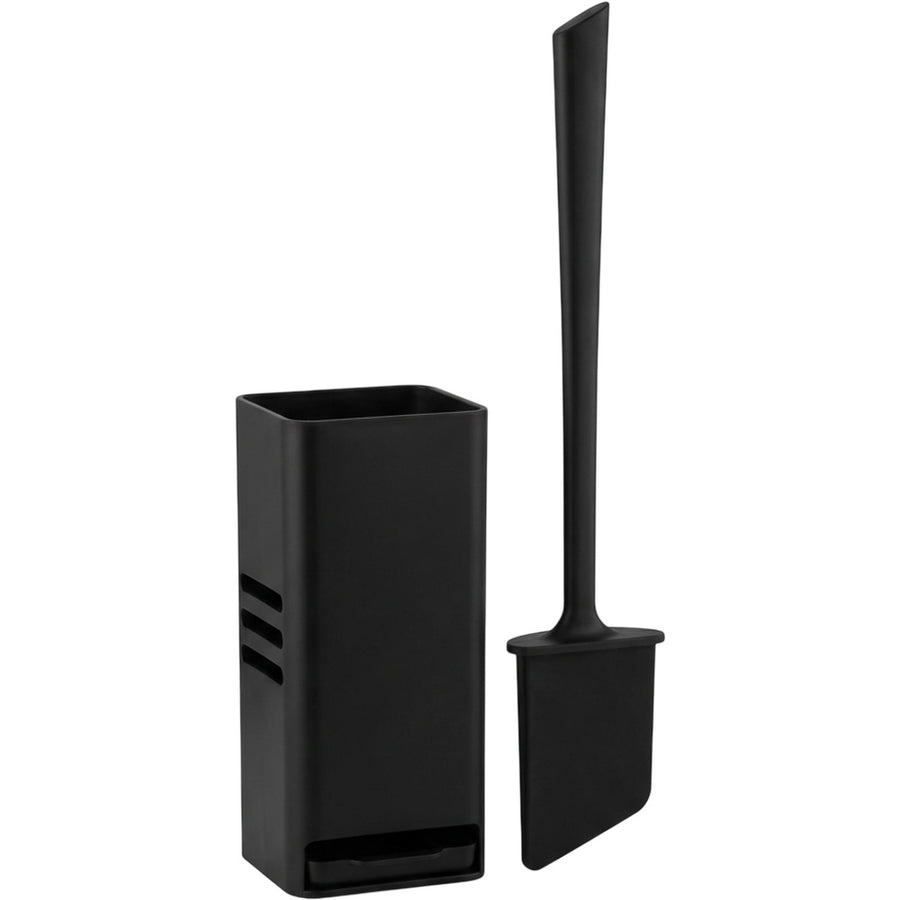 Lyvr Angled Silicone Toilet Brush with Drip Tray Holder Black