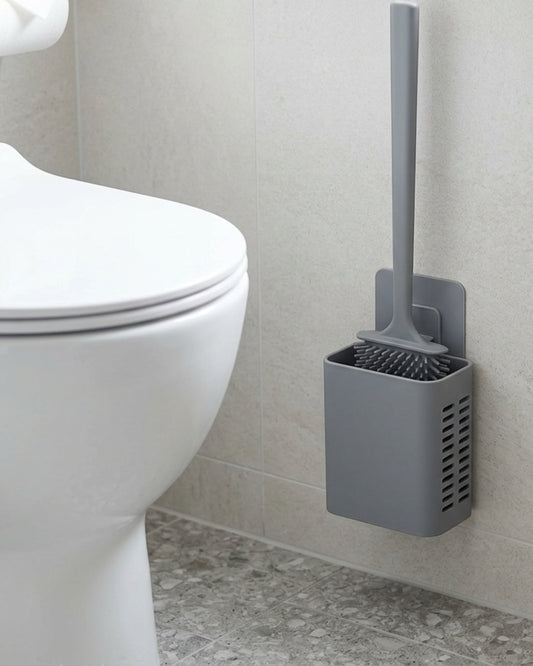 Lyvr Flat Silicone Toilet Brush with Ventilated Holder Gray - Lifestyle view