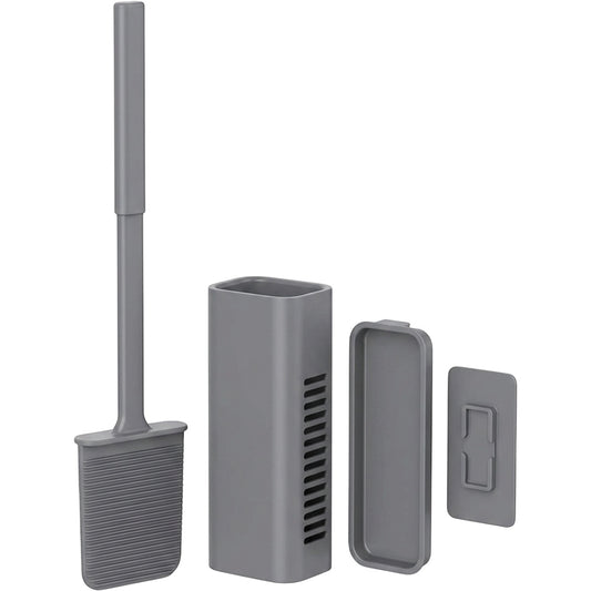 Lyvr Flat Silicone Toilet Brush with Ventilated Holder Gray - Product view