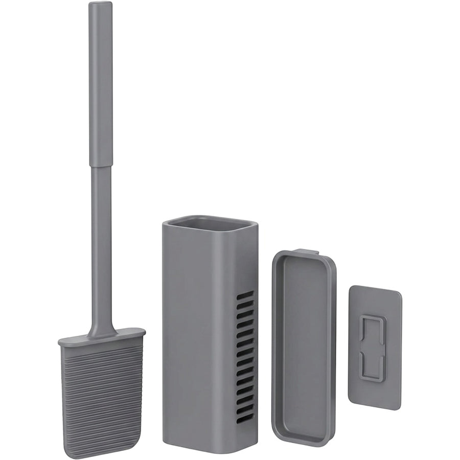 Lyvr Flat Silicone Toilet Brush with Ventilated Holder Gray