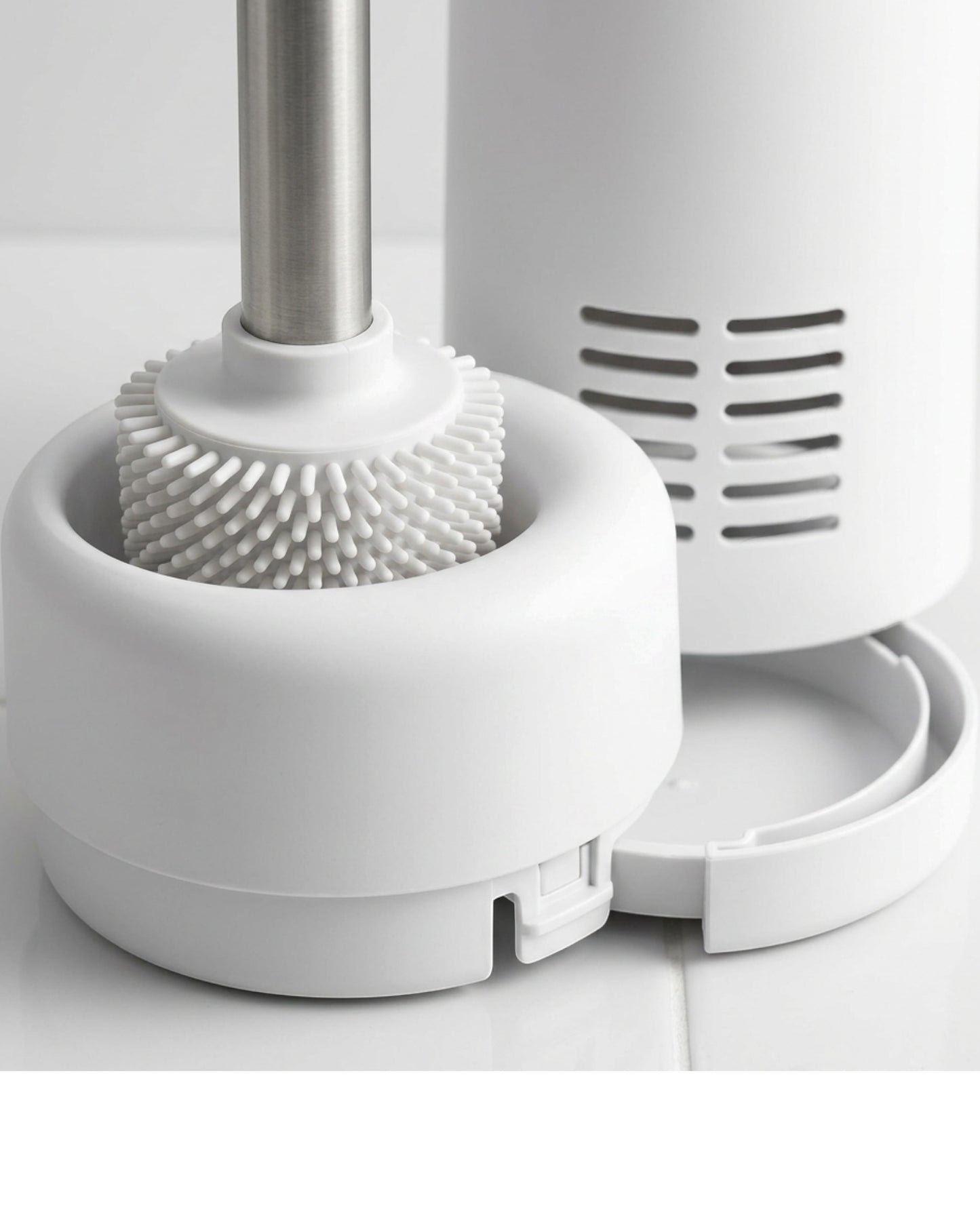 Lyvr Round Silicone Toilet Brush with Cylindrical Holder White - Detail view