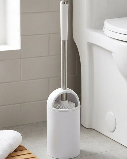 Lyvr Round Silicone Toilet Brush with Cylindrical Holder White - Lifestyle view