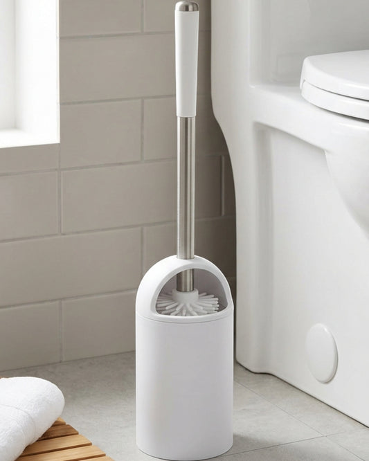 Lyvr Round Silicone Toilet Brush with Cylindrical Holder White - Lifestyle view